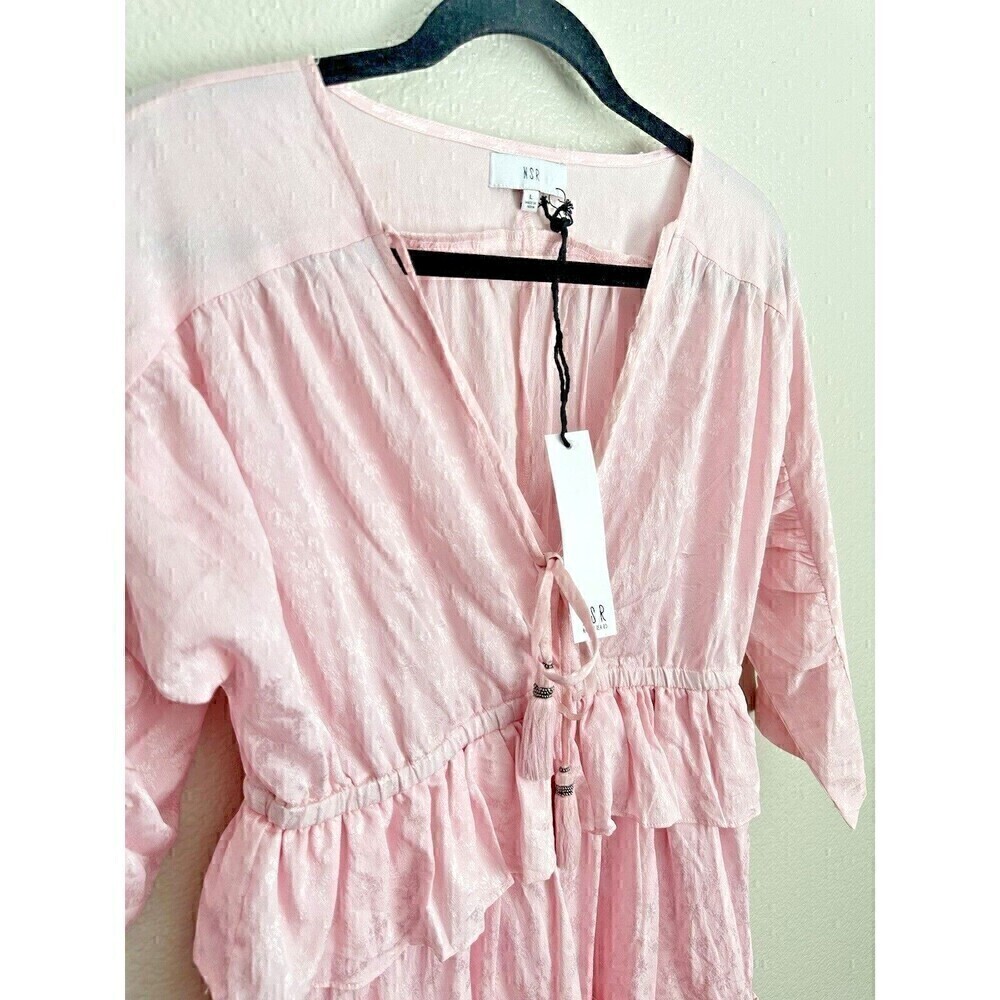 Nordstrom NSR Dress Womens Size Large Pink Kenny Satin Jacquard Ruffle Tassel - Picture 4 of 6
